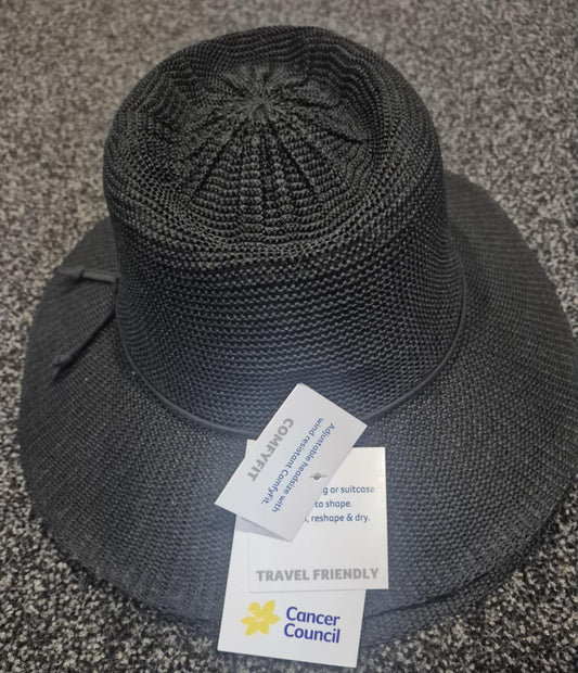Hats Ladies Cancer Council Wide Brim Black
